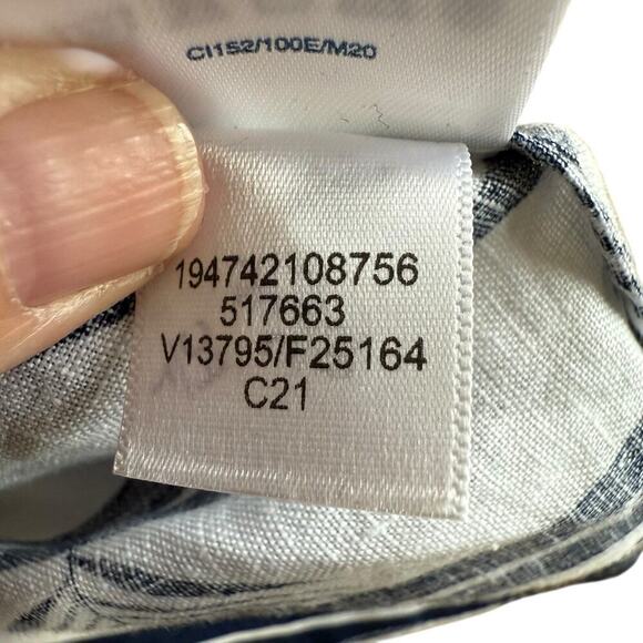 LANDS’ END Leaf Stripe Print LINEN White Navy Top 3X Oversized Relaxed Comfy - Picture 8 of 11